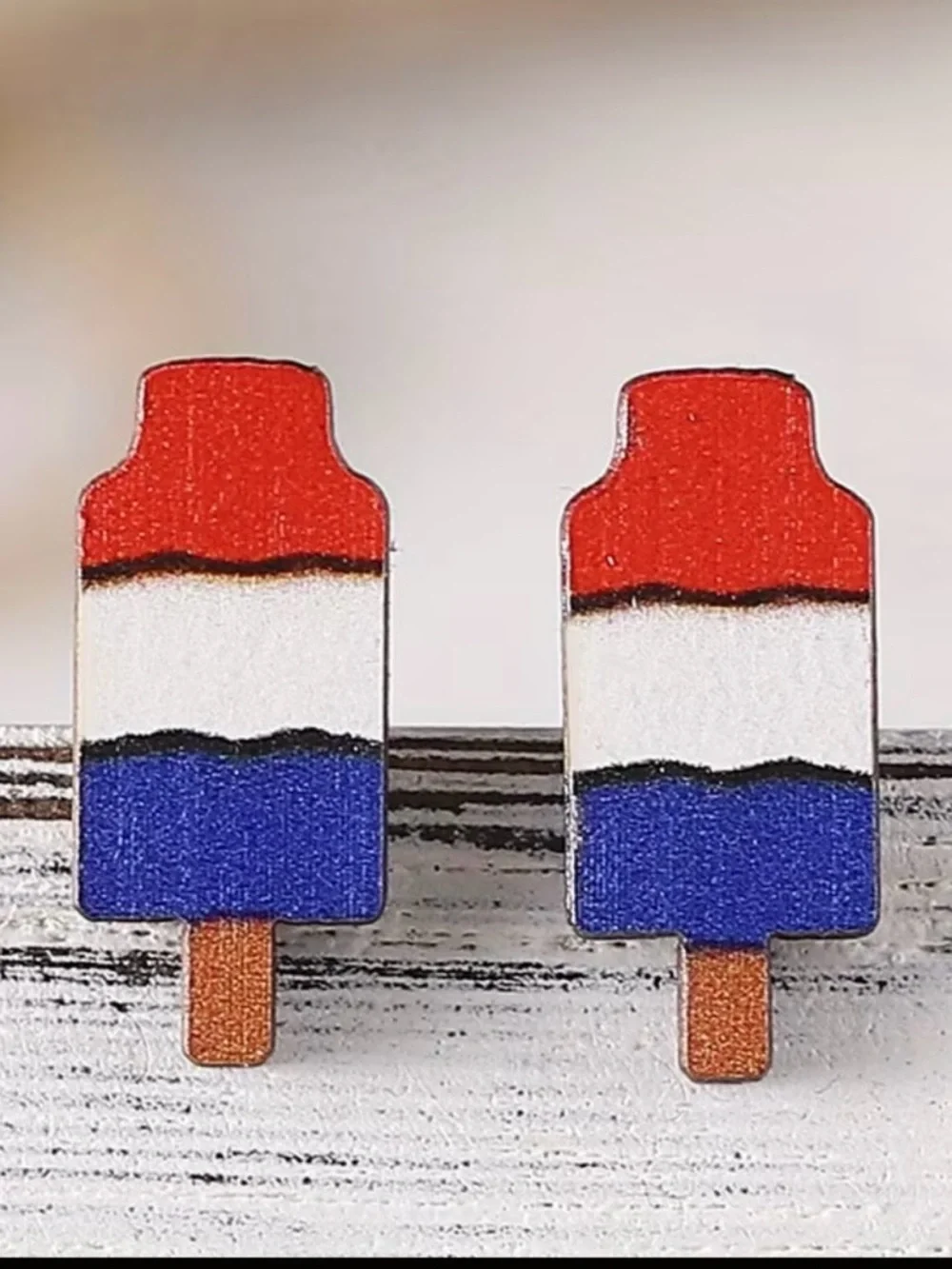 Patriotic Popsicle Stud Earrings – Red White Blue - Picture 1 of 1